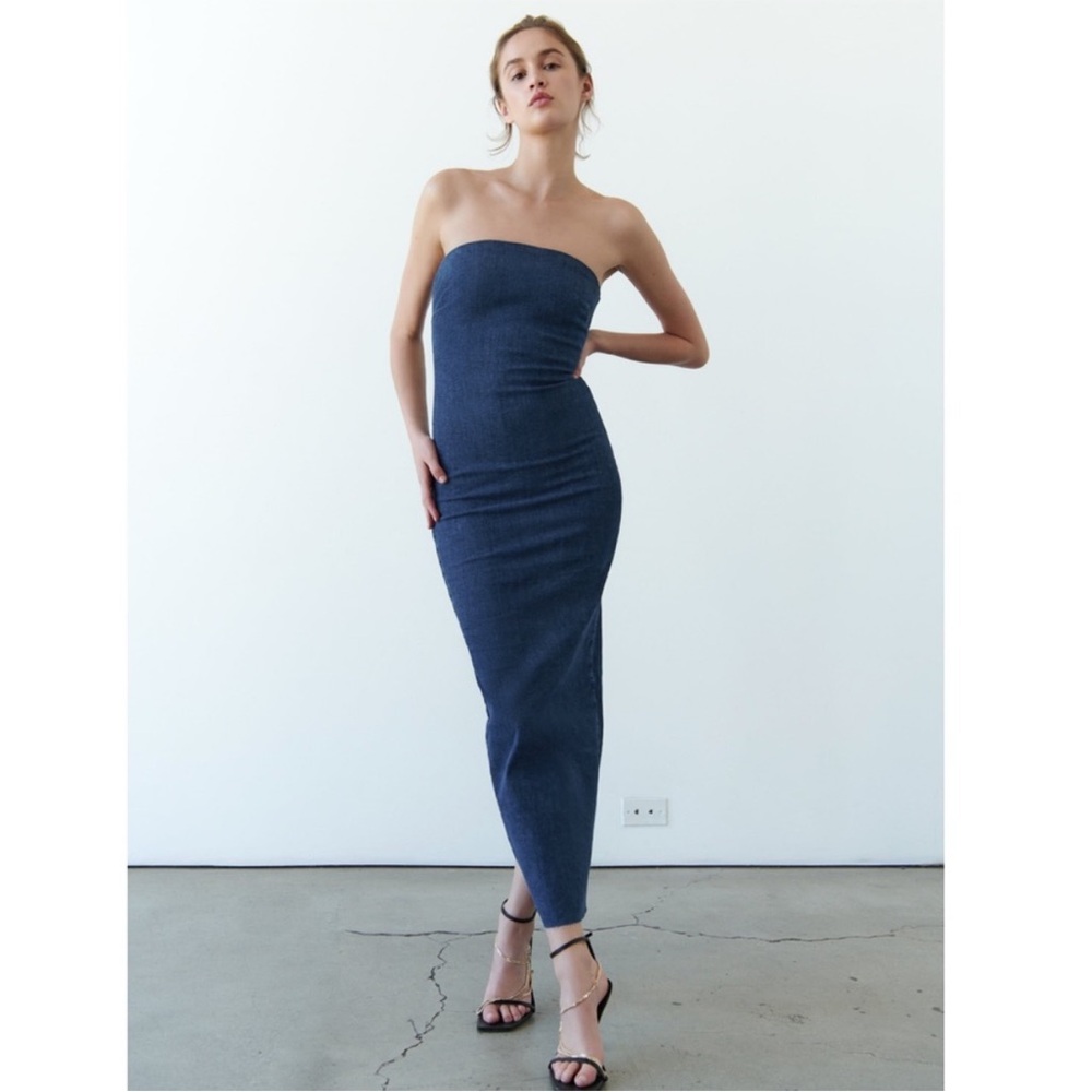 Zara Blue Denim Strapless Dress